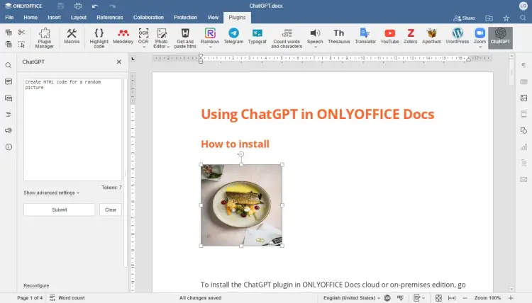 ChatGPT Plugin for ONLYOFFICE