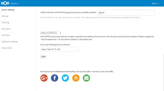 Nextcloud ONLYOFFICE integration app