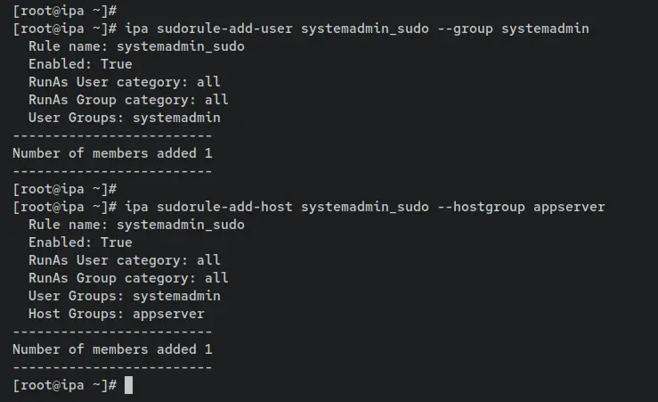 add group and host group to sudo rule