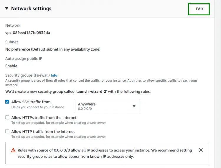 Network settings section