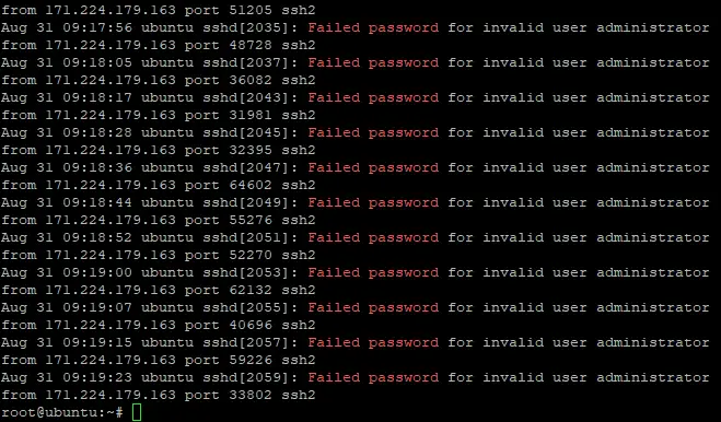 Failed SSH login Attempts