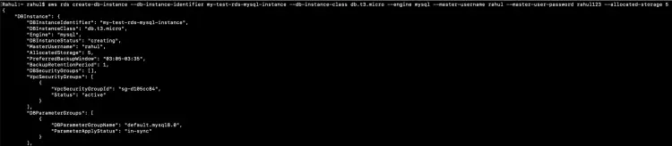 Create RDS MySql instance