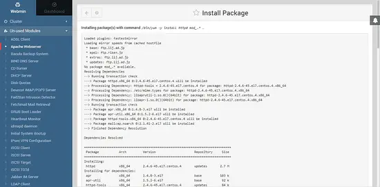 Webmin package installer