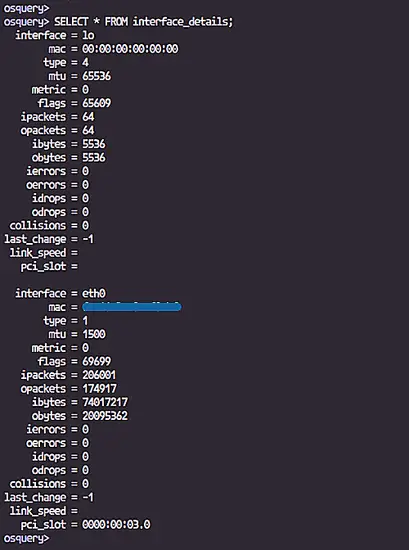 Network interface details