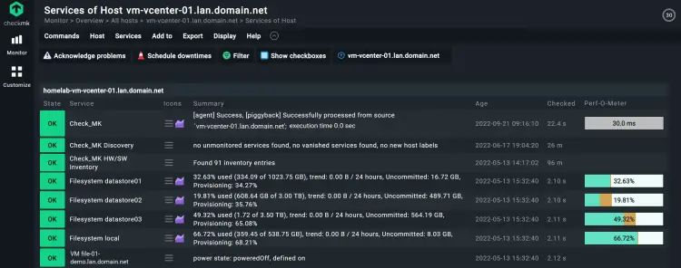 Host view of the vCenter in Checkmk