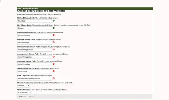 Cacti settings page