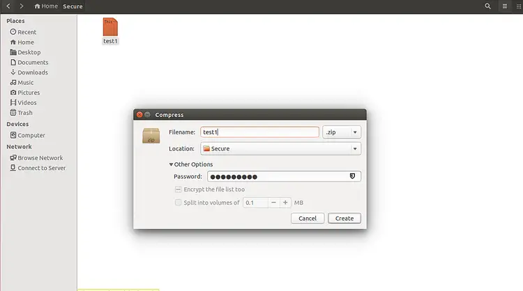 Set a password for the zip file