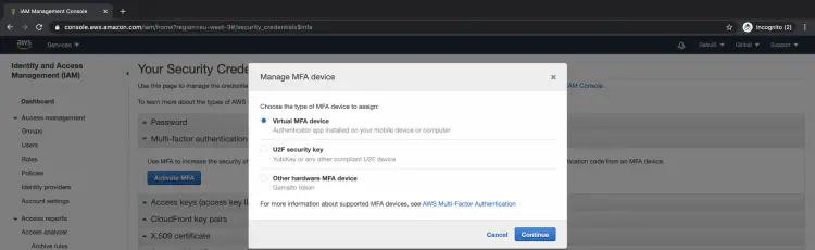 Manage MFA device