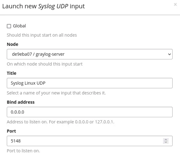 setup graylog input