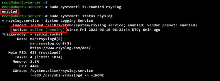 check rsyslog service
