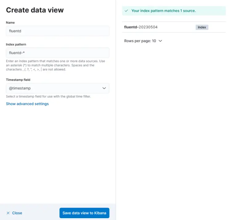 Kibana Create Data View