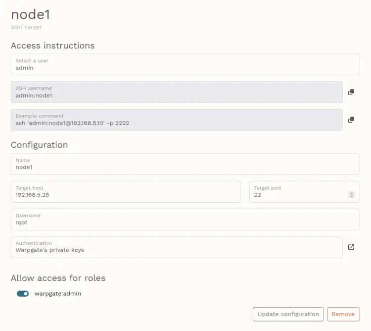 details target ssh