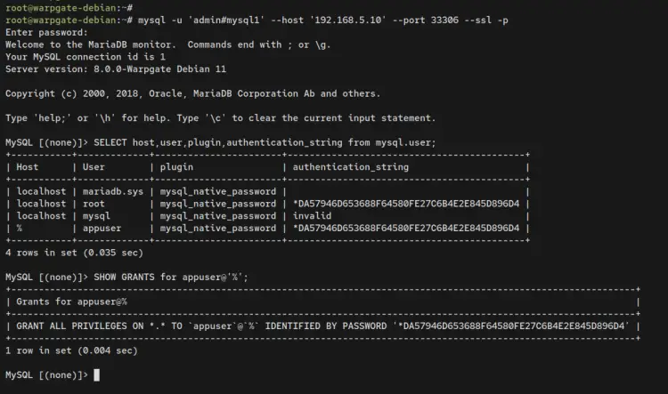 connect to MySQL server via Warpgate Bastion Server