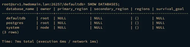 list databases cockroachdb