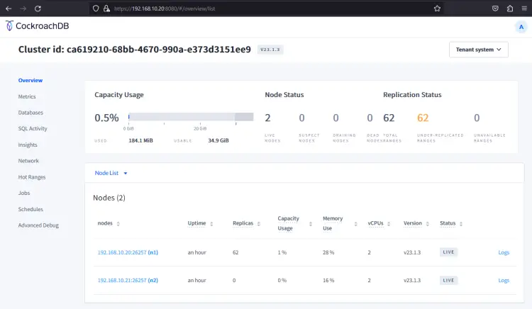 cockroachdb web administration dashboard