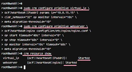 Add new Virtual_ip and Webserver Resources to the Cluster