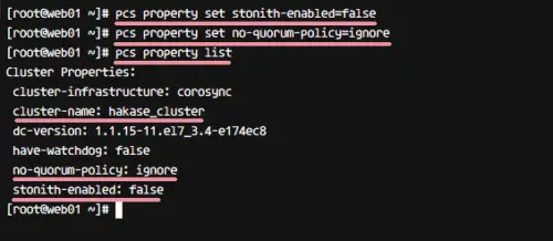 Disable STONITH and Ignore the Quorum Policy