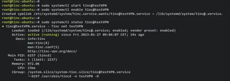 start tinc vpn service