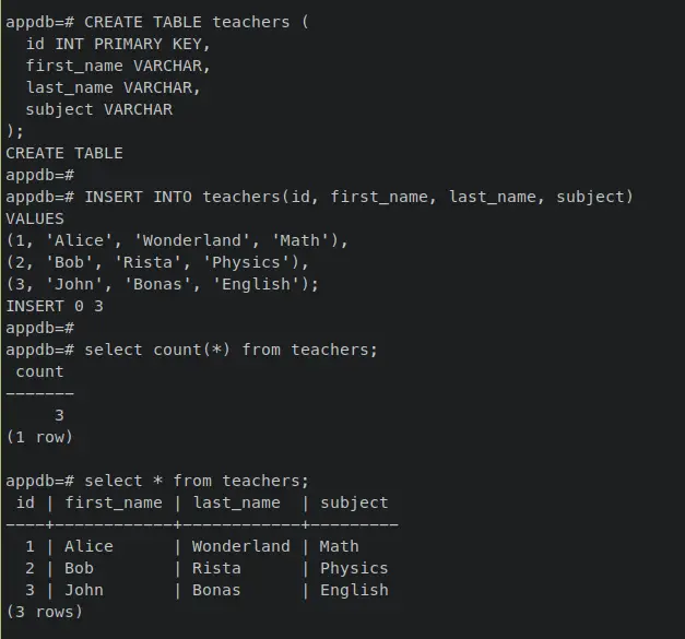 create table and verify