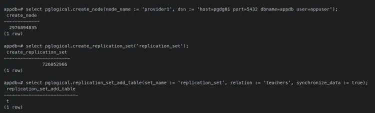 create node replica set and add table