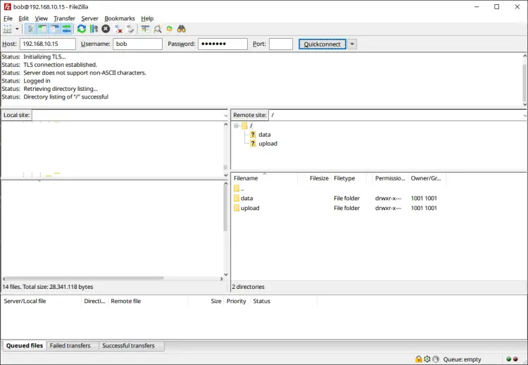 connected to ftp server