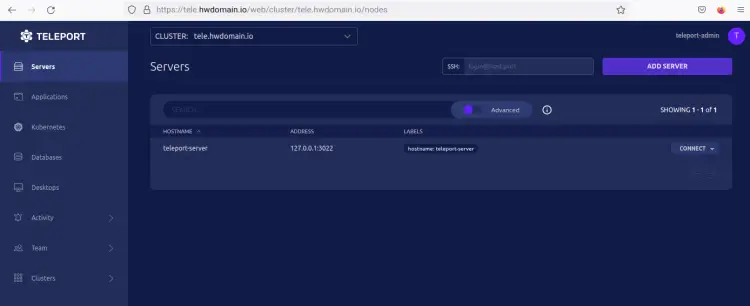 teleport administration dashboard