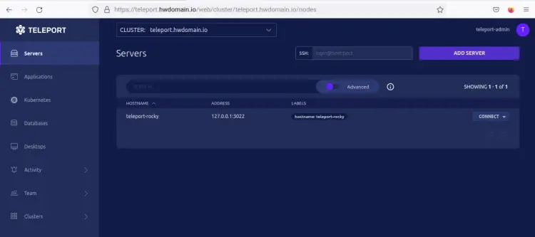 teleport dashboard administration
