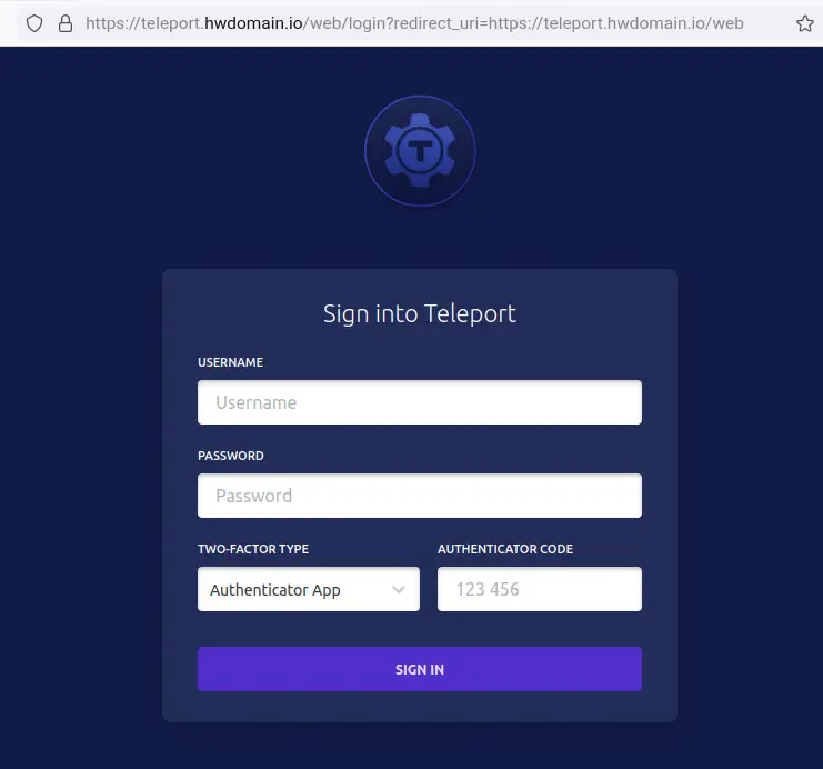 teleport login page