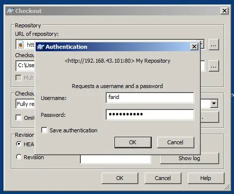 Login with TortoiseSVN
