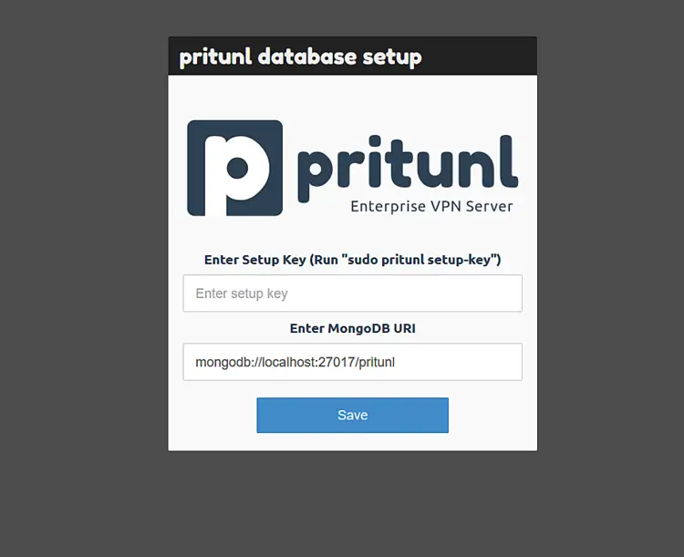 Pritunl database setup