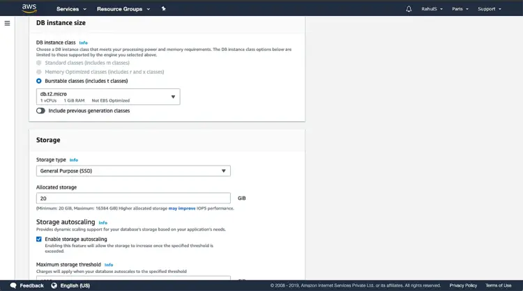 DB instance size