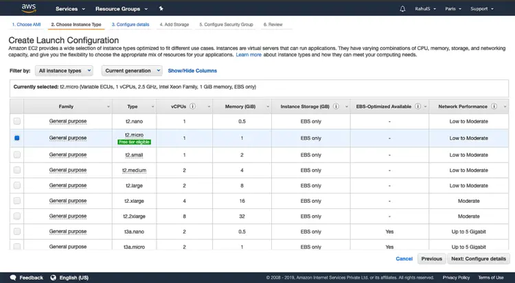 Choose instance type