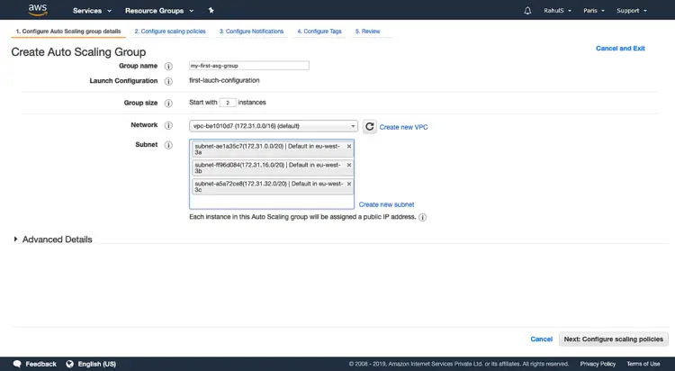 configure scaling policies