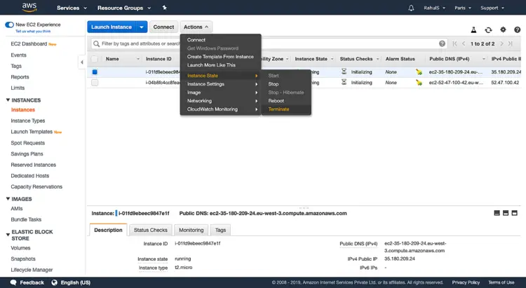 Terminate instance