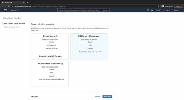 Select cluster template