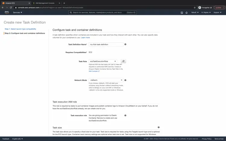 Configure task definition