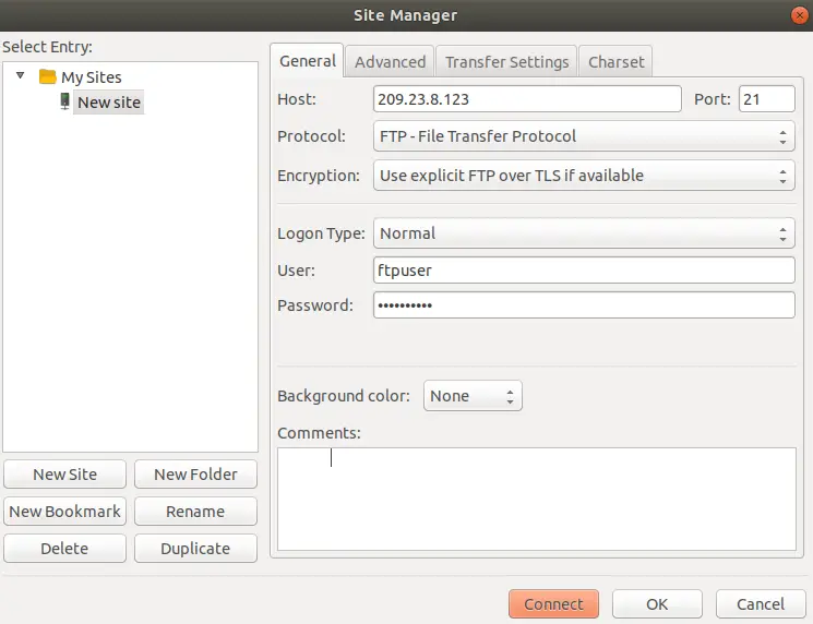 FTP server settings