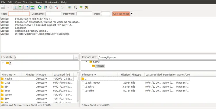 FTP server connected
