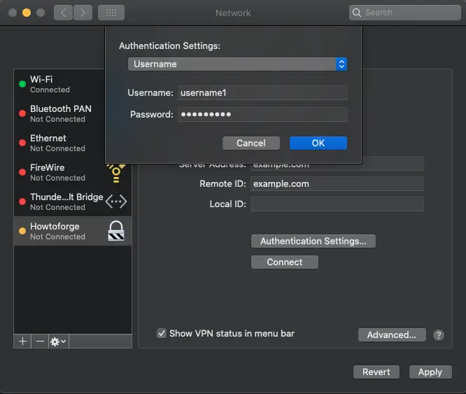 macOS strongSwan Authentication Settings