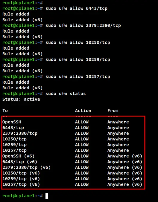 setup ufw for control plane