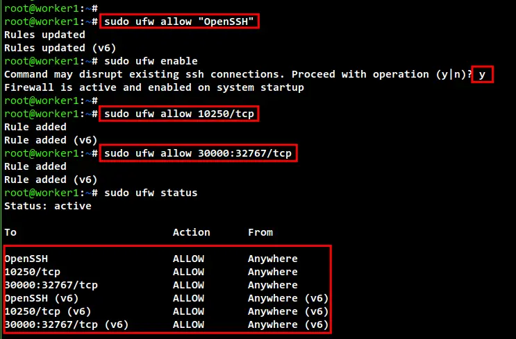 setup ufw worker node