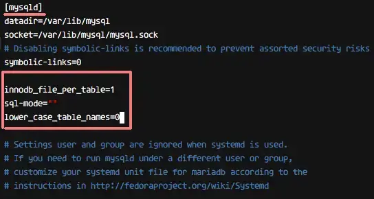 Configure MariaDB settings