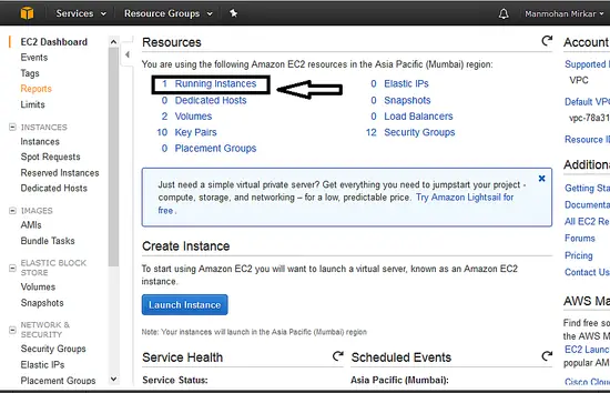 Go to the running EC2 instance