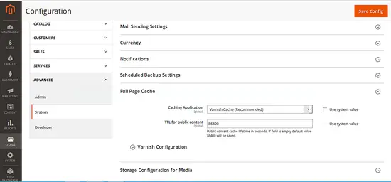 Magento store configuration