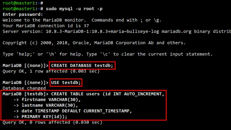 create database and tables