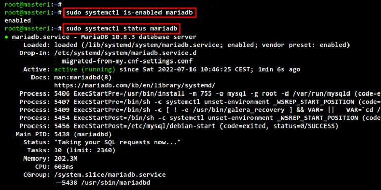 check mariadb service