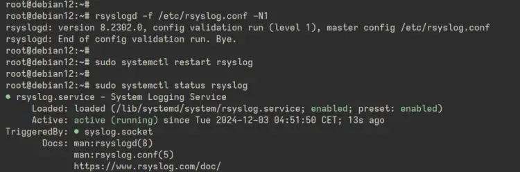 check rsyslog service