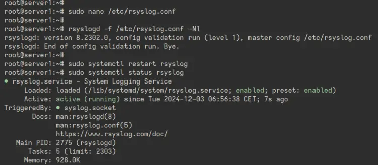 check rsyslog service