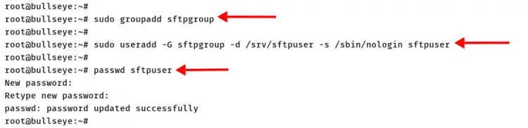 Add user and group sftpserver