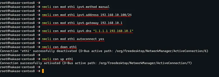 Configure network interface using nmcli